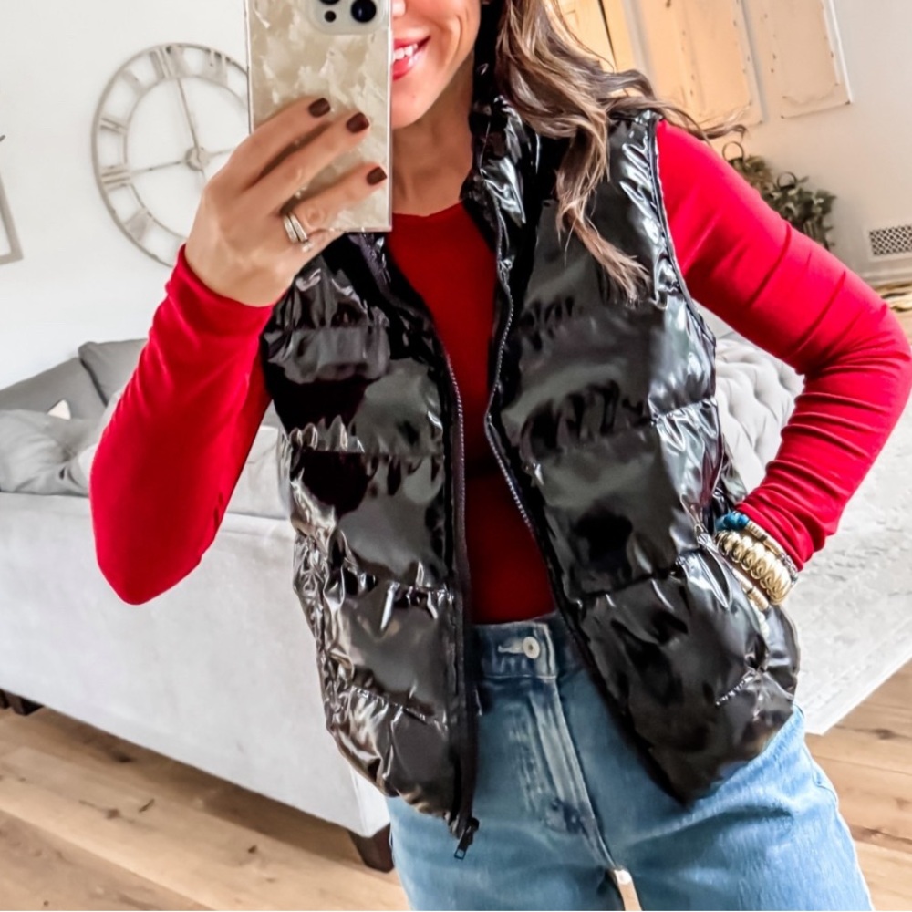 Black shine puffer vest